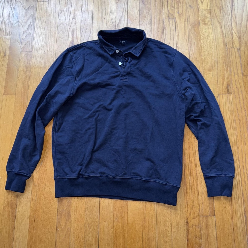 J.Crew Sweatshirt Mens XL Preppy Navy Blue Henley Collar Cotton Pullover Coastal